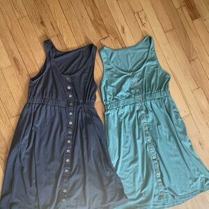 Sleeveless Faux Button-Down Dresses in Grey and Light Teal